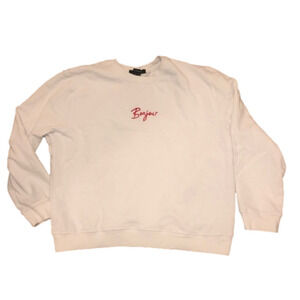 2/$30 French Connection ‘Bonjour’ Pullover Crewneck Graphic Text Sweater Sz L